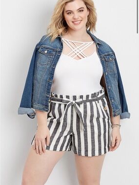 Maurices Black & White Vertical Stripe Paperbag Shorts